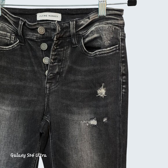 Flying Monkey Womens Black Flare Jeans with Button Zipper High rise Size 29 - Picture 2 of 11